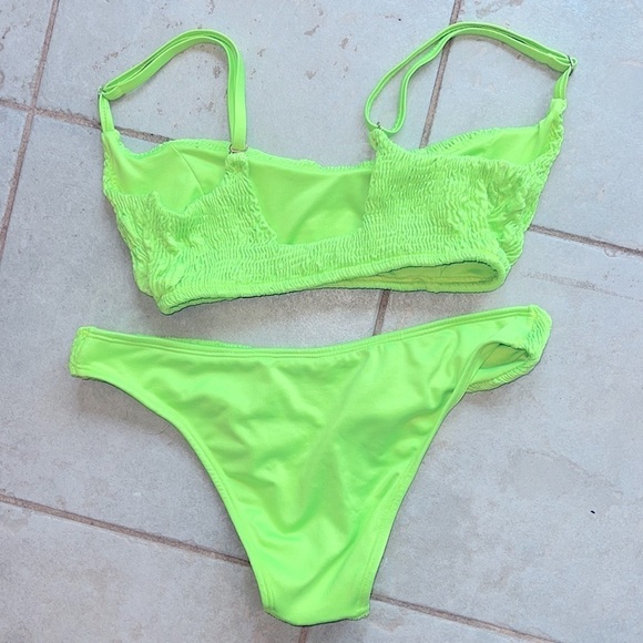 Peixoto neon bikini SET SMALL MEDIUM rouched sample adjustable straps HOT GREEN - Picture 10 of 13